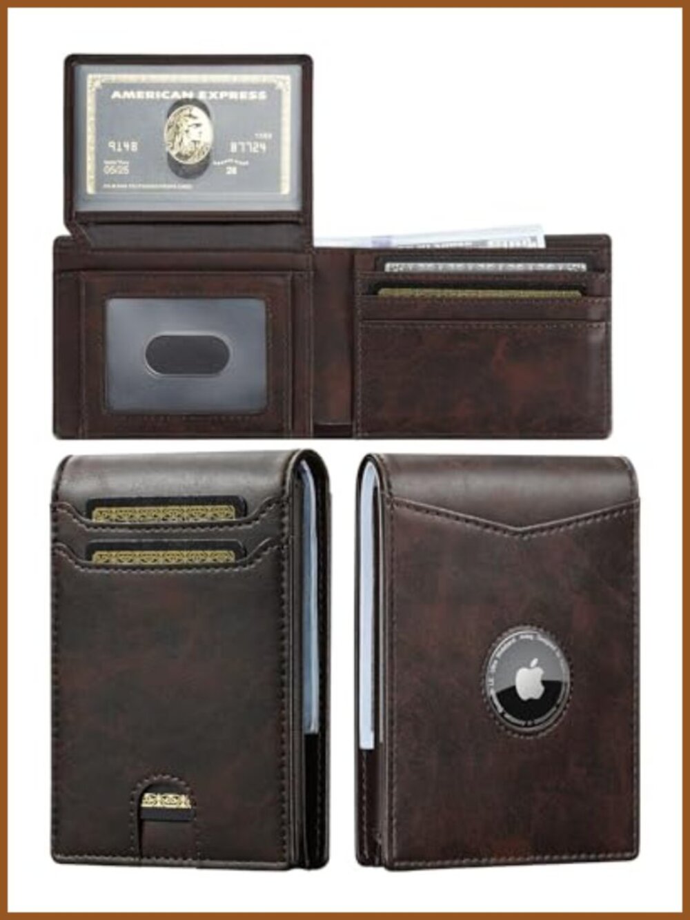 Slim Full Grain Leather AirTag Wallet RFID Blocking Bifold Card Holder